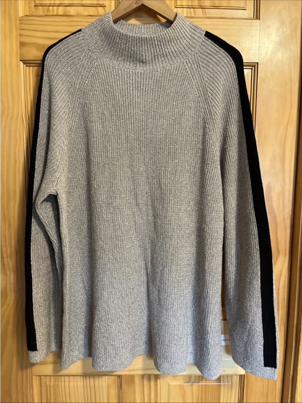 J. Jill Gray Ribbed Turtleneck Sweater with Black Sleeve Stripes XL